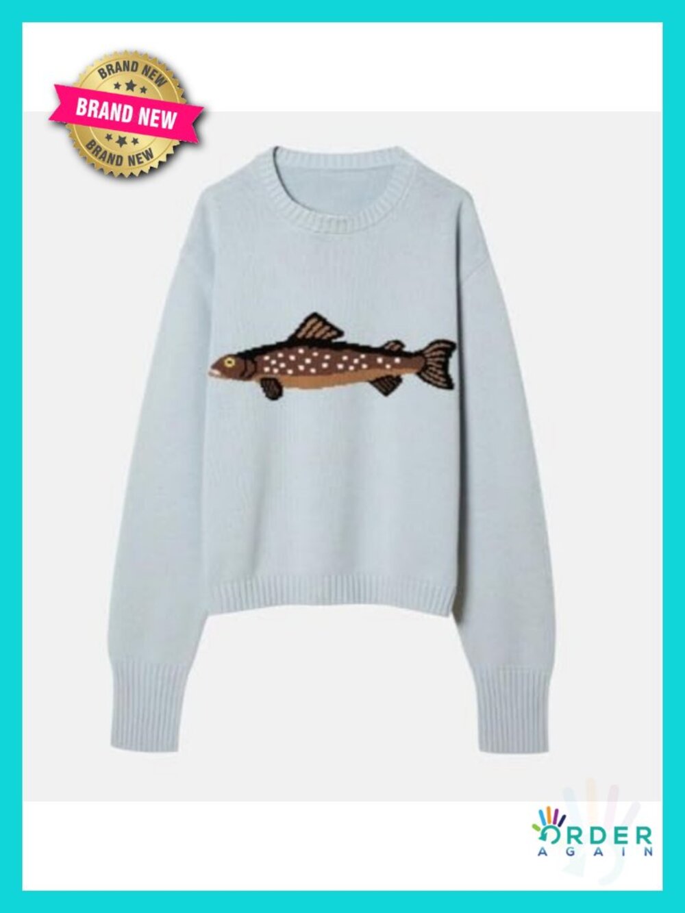 Fish Graphic Crochet Chunky Sweater Cottagecore Oversized Pullover - Picture 3 of 5